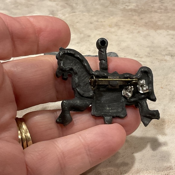 Torino Pewter Carousel Horse Trinket Box Brooch Earrings Vintage - Picture 5 of 11